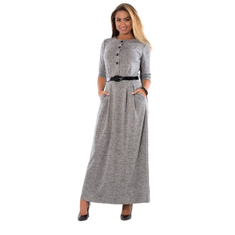 Plus Size Women's Long Sleeve Dress with Belt